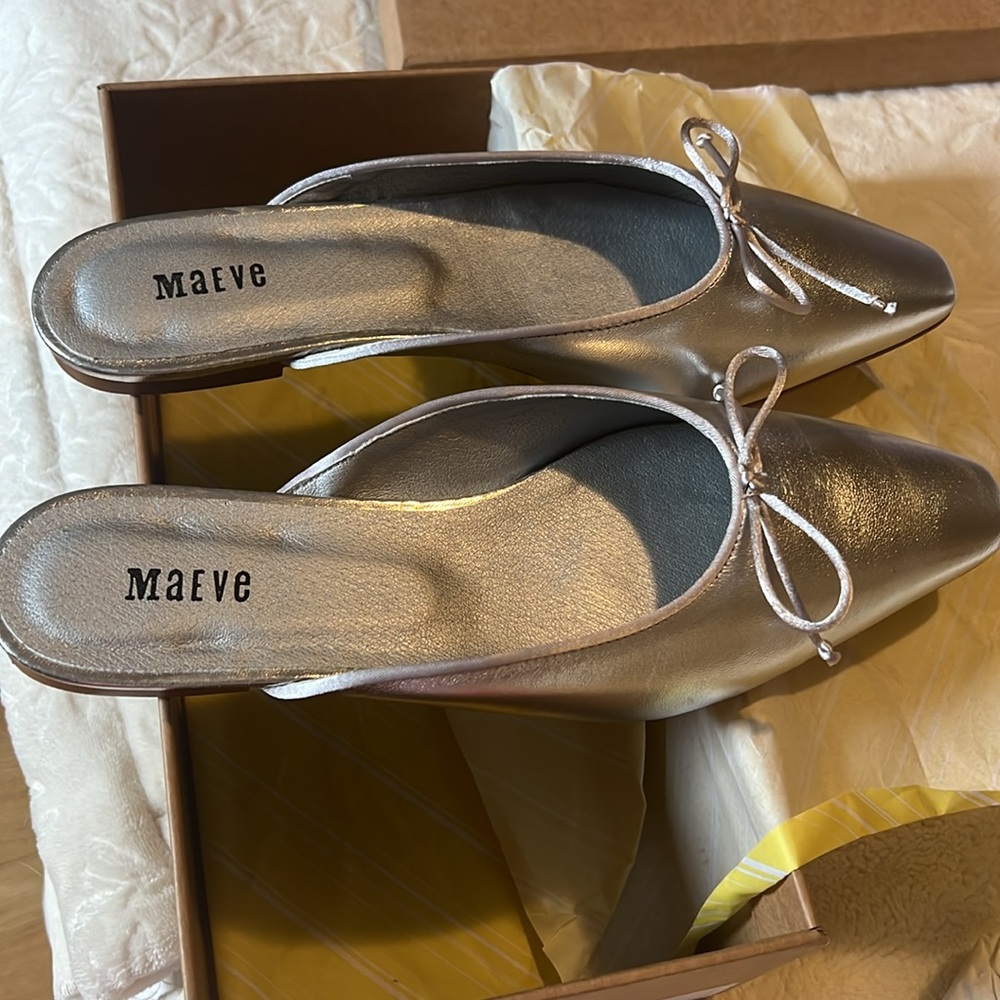 Anthropologie Maeve Silver Slip On Mules